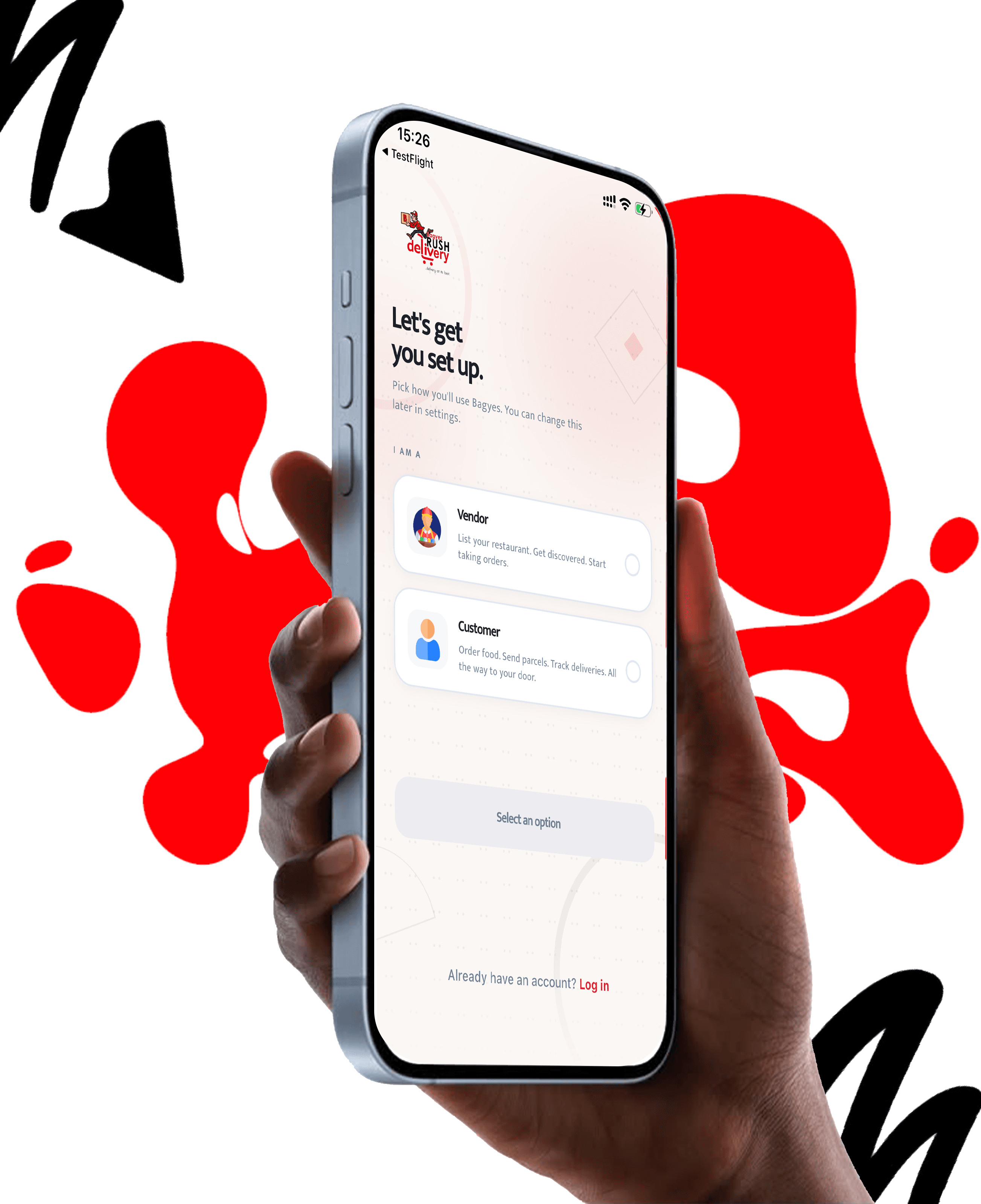 BagyesRUSH app preview on a phone